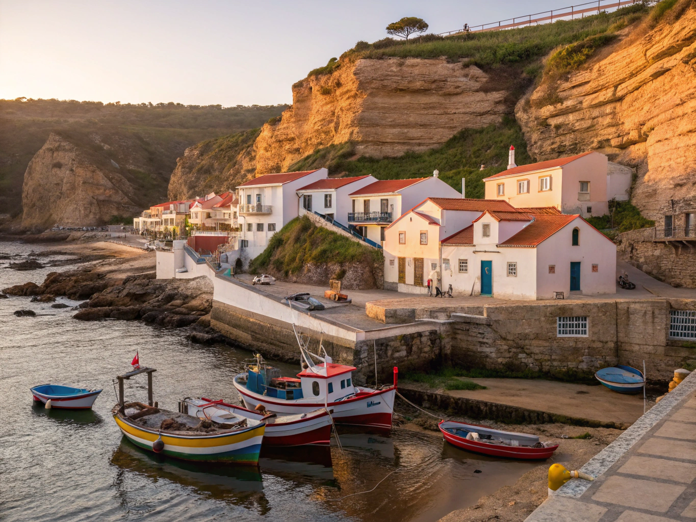 A scenic view of a quiet coastal town in soft grey tones